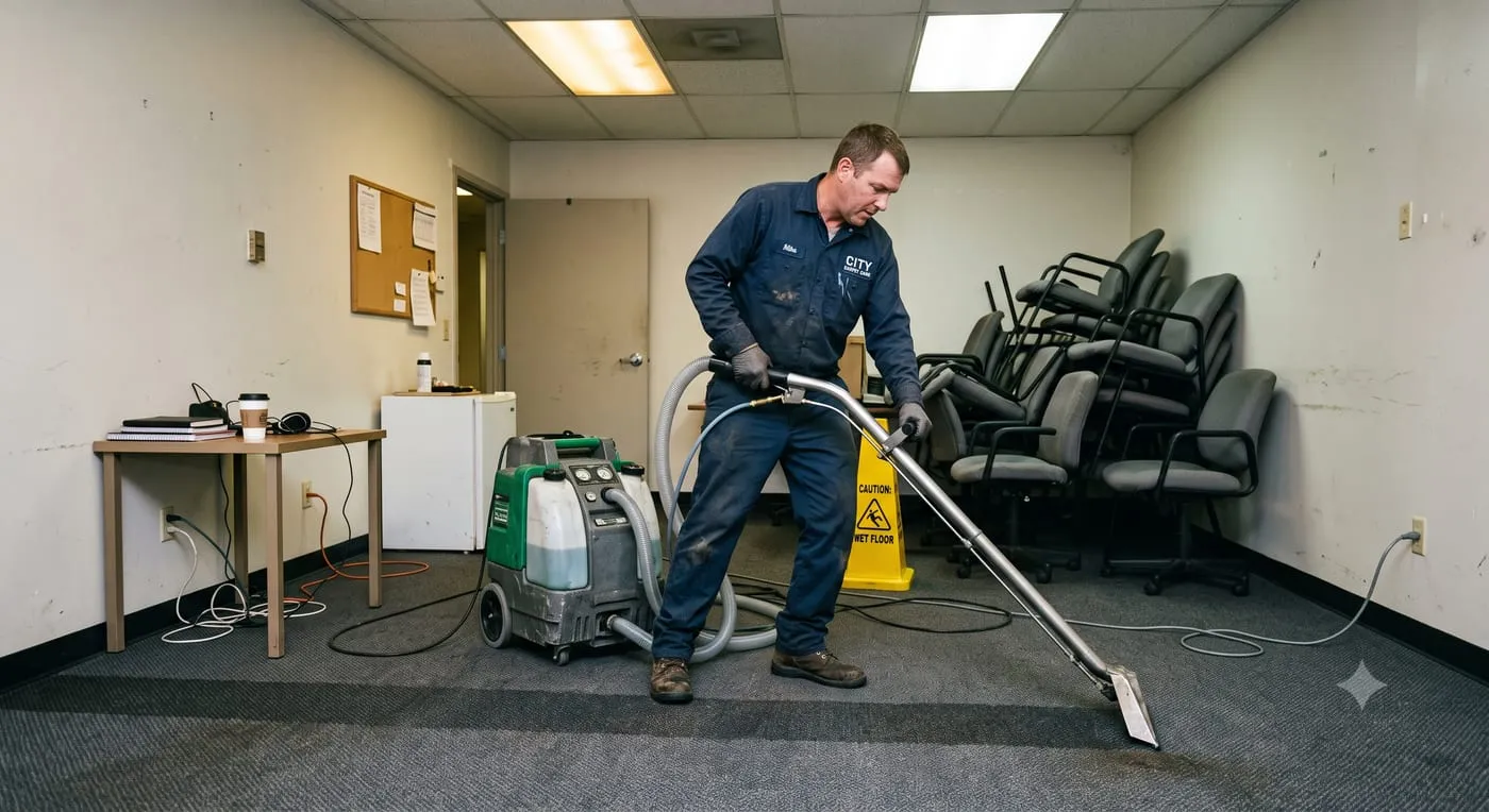 Commercial carpet extraction in a meeting room