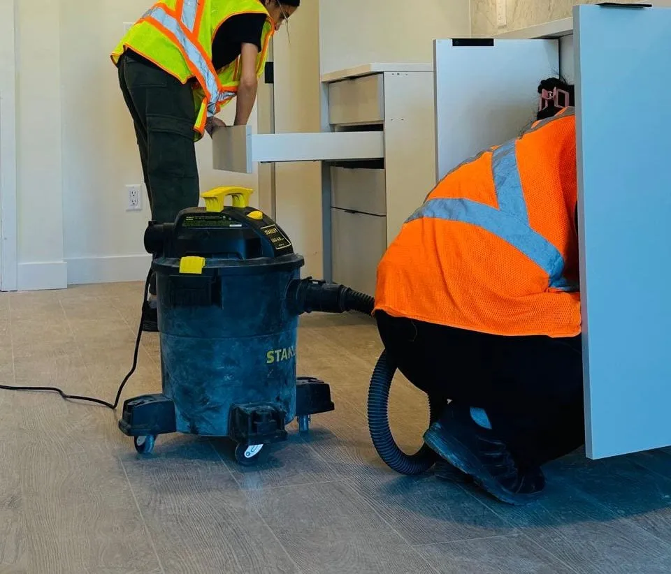 Office cleaning with supplies and checklist