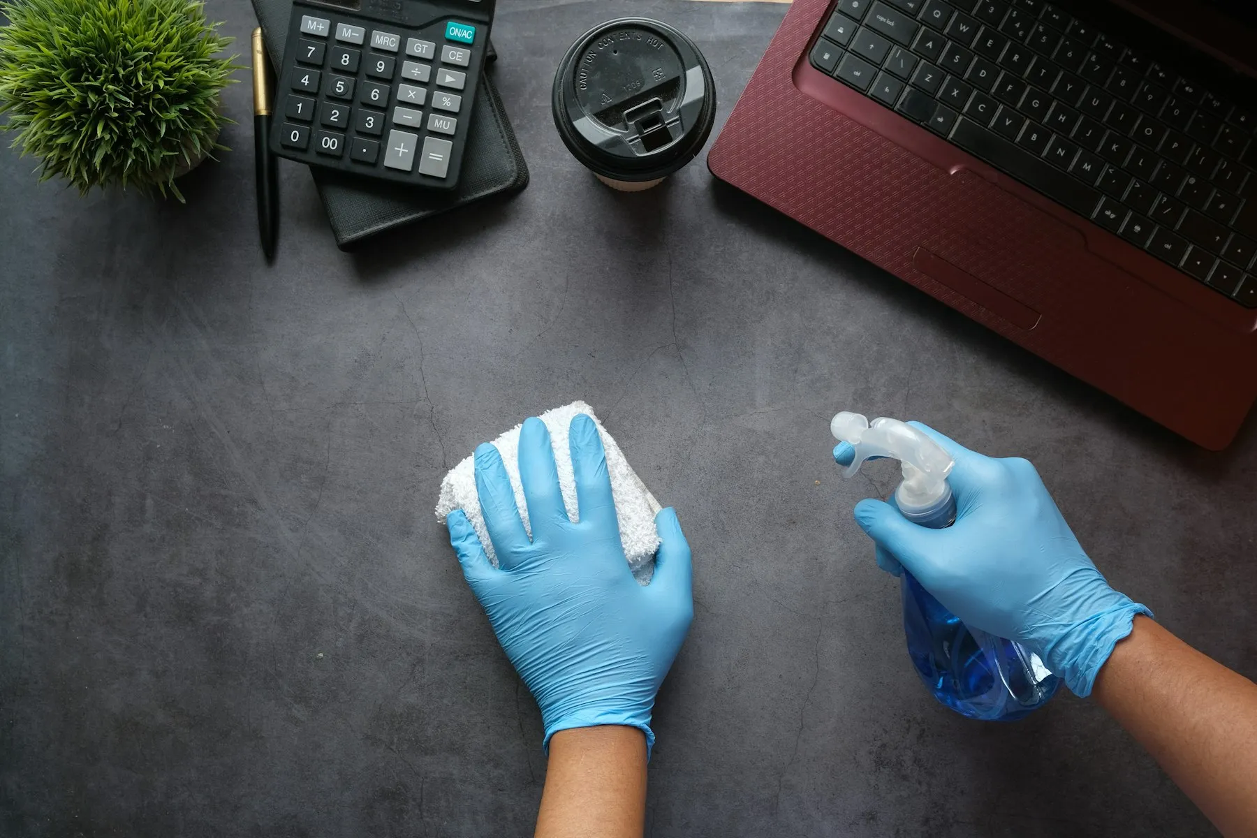 Janitorial cleaning in a modern office